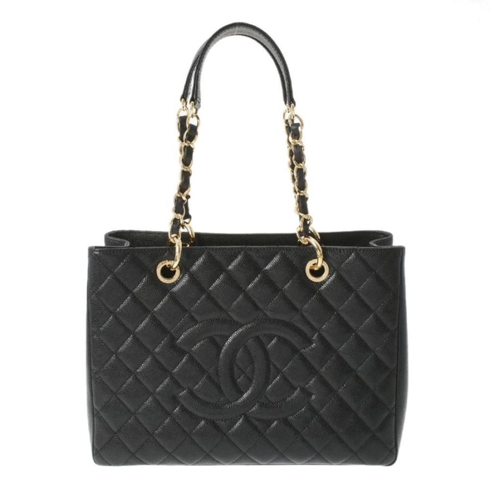 Matelasse GST Grand Shopping Tote Black Gold Hardware Caviar Skin Tote Bag